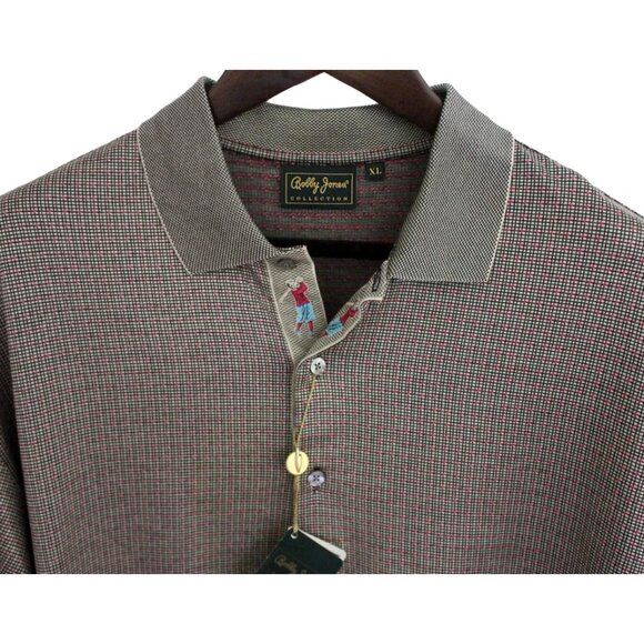 NEW Bobby Jones Collection Golf Shirt XL Tan Red & Black Geometric MADE IN ITALY - Picture 2 of 3